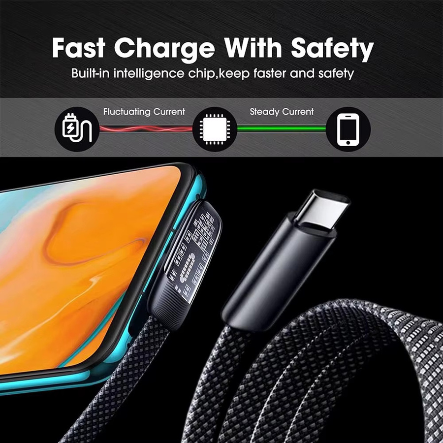 VBNM USB-C Kabel mit 90-Grad-Winkel, 60W Schnellladefunktion und Datenübertragung, schwarz, nylon-geflochten - Bild 2