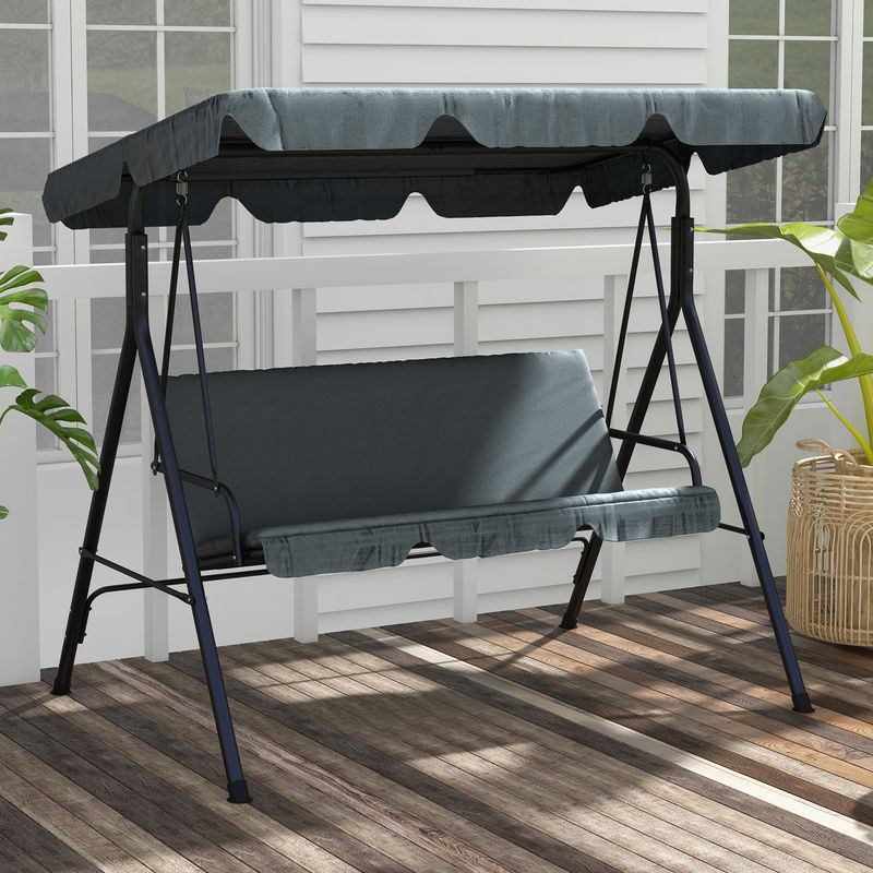 Aosom Hollywoodschaukel 3-Sitzer mit Sitzpolstern und verstellbarem Sonnendach in Grau, B/T/H: 172 x 110 x 153 cm - Bild 2