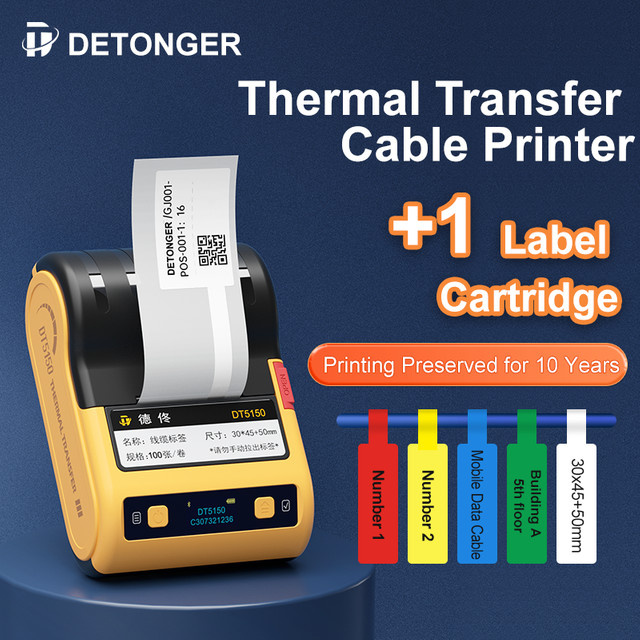 DETONGER DT5150 Mini Tragbarer Intelligenter Thermo-Flachbanddrucker mit Bluetooth für Barcodes, QR-Codes und Aufkleber, kompatibel mit Android und iOS - Bild 1