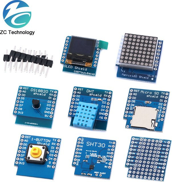 ESP8266 D1 Mini Pro WiFi Entwicklung Board NodeMCU DIY Kit mit DHT11, OLED, SHT30, Relais, DS18B20, BMP180 und TF Karte in Blau - Bild 1