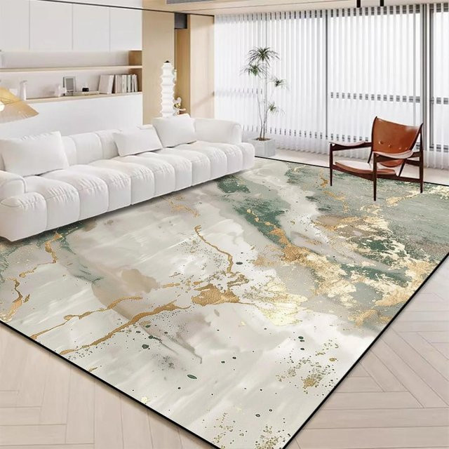 Waschbarer Teppich Karpetti in Weiß und Gold mit Marmor-Design, rutschfest, B: 140 cm, L: 200 cm - Bild 1