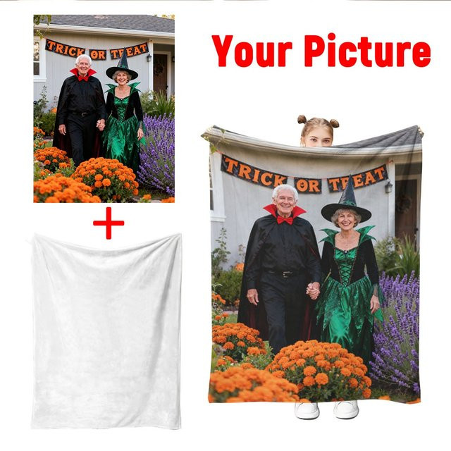 Personalisierte Halloween-Paar-Jubiläums-Flanellblanke von SRH mit individuellem Datum und Weihnachtsmuster - Bild 1