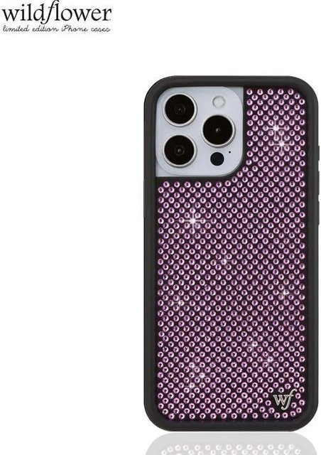 Luxuriöse Handyhülle von Potdemiel mit Wildblumen-Design in Rosa und Beige für iPhone 12 bis iPhone 17 Pro Max Plus mit funkelnden Strass-Elementen - Bild 1