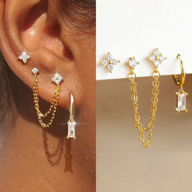 Yuedane Ohrringe Set, Edelstahl, Gold, Kristall, Damen - Bild 1