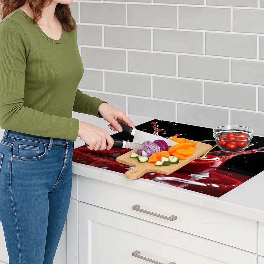 VIKAMA Kochfeldabdeckung Cherry Splash in Rot, hitzebeständig mit Kirschdesign für elektrische Kochfelder - Bild 3