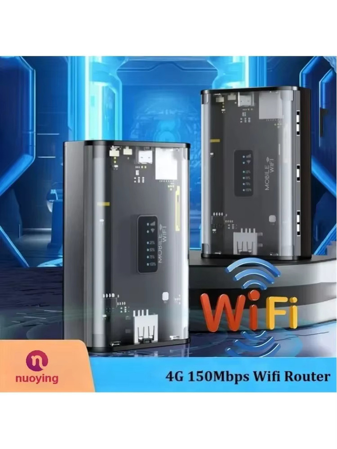 NUOYING Hochleistungs-Akku 4G WLAN-Router 300Mbps Tragbarer Outdoor-Hotspot-Adapter in Schwarz - Bild 6