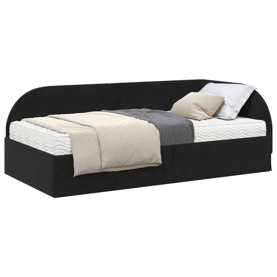 vidaXL Eckbettgestell mit 2 Matratzen und Kopfteil in Schwarz aus Samt, B/T: 100 x 200 cm - Bild 2