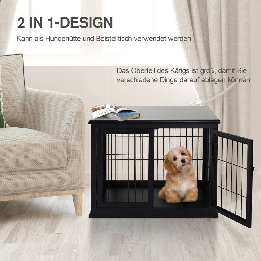 PawHut Hundekäfig in Schwarz aus MDF und Metall, B/T/H: 81 x 58,5 x 66 cm - Bild 5