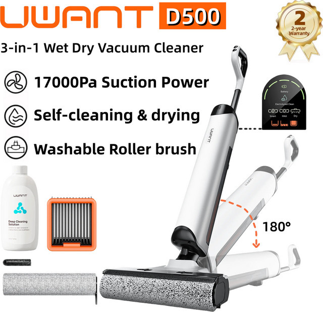 Uwant D500 Kabelloser Nass-Trocken-Staubsauger mit Wischfunktion in Weiß mit 17000 Pa Saugkraft, 65 °C Trocknung und dreiseitiger Kantenreinigung - Bild 1