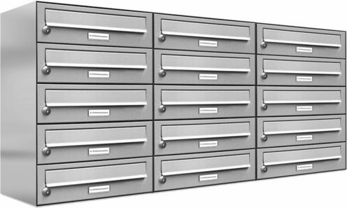 AL Briefkasten für 15 Parteien, Aufputzmontage, silberfarben, B/H/T: 115,9 x 57,5 x 27,5 cm - Bild 1