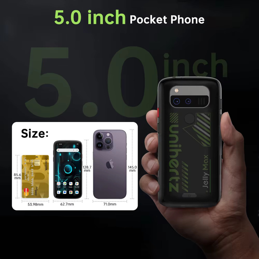 Unihertz Jelly Max Mini Smartphone mit Dimensity 7300 CPU, 5G, Android 14, 24 GB RAM, 256 GB Speicher, 100 MP Kamera, Schwarz - Bild 2