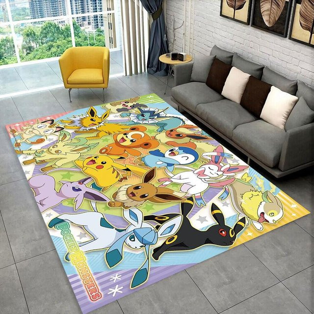 Pikachu Pokemon Cartoon Teppich Rutschfeste Fußmatte für Wohnzimmer und Schlafzimmer B/B: 40 x 60 cm, Mehrfarbig - Bild 1