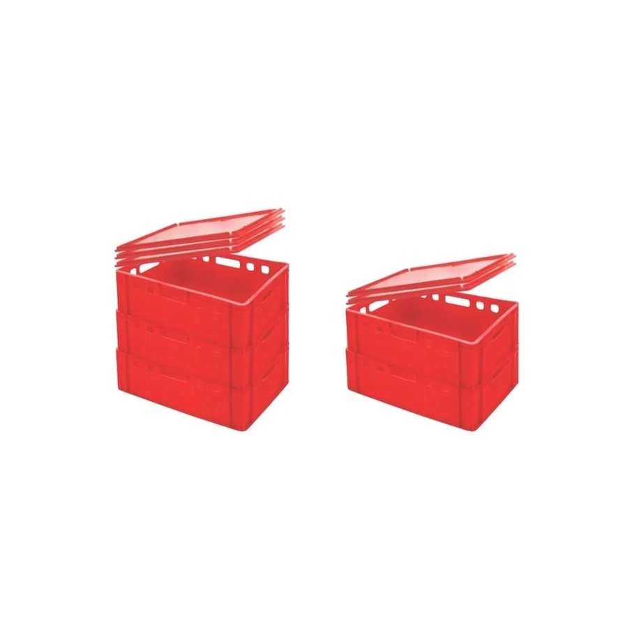 CHEFGASTRO SuperSparSet 5x Eurobehälter Fleischerkasten E2 mit Auflagedeckel, Rot, H x B x T: 20 x 40 x 60 cm - Bild 2