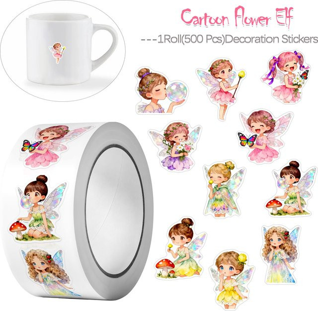 500 Stück Cartoon Blumen-Elfen-Aufkleber in Multicolour, 2,5 cm Durchmesser für Scrapbooking und Handwerk Dekoration - Bild 1