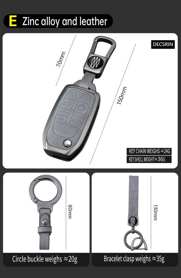 DECSRIN Schlüsselhülle aus Zinklegierung und Leder für Volvo S60 S80 V70 XC70 XC90 in Grau - Bild 2