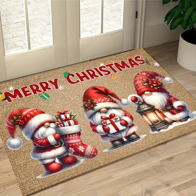 VIKAMA Weihnachts-Willkommens-Fußmatte mit Gartenzwerg-Design für die festliche Dekoration im Innen- und Außenbereich - Bild 1