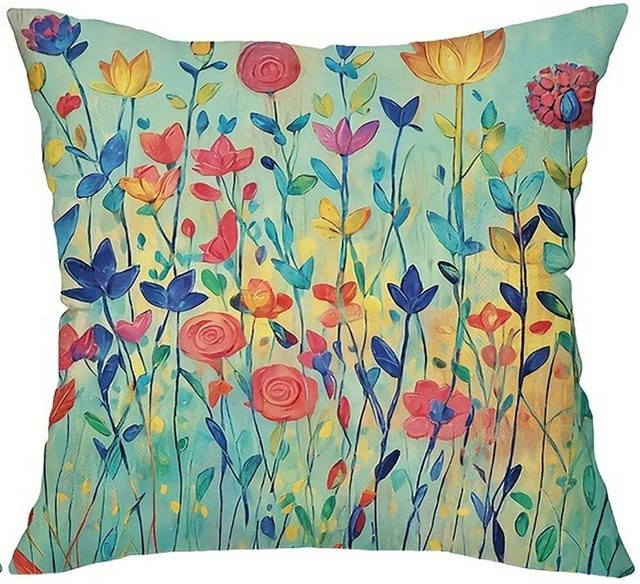 Shunika Chen Kissenbezug mit Blumen- und Vogelmuster in Multicolor, B/B/H: 18 x 18 x 18 cm - Bild 1