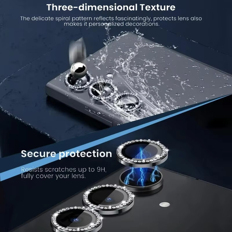Diamant Kamera Objektiv Schutz für Samsung Galaxy A55 A35 5G A54 A34 5G 9H Gehärtetes Glas mit Legierung Ring Abdeckung in Blau und Silber - Bild 2