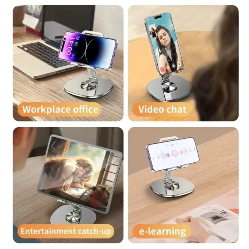 XIKCU Universeller 360 Grad drehbarer und faltbarer Telefon- und Tablet-Ständer in Silber als verstellbarer Desktop-Halter für das Home-Office - Bild 6
