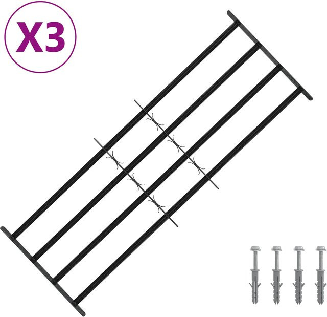 Yiwydaa Fenstersicherheitsgitter aus Stahl mit 4 horizontalen Stangen, 3 Stück, Schwarz, B: 93 cm, H: 174 cm - Bild 1