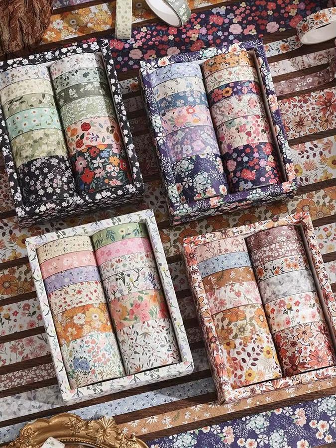 12 Rollen Vintage Blumen Washi Tape Set in Multicolour für DIY Dekoration, Journaling und Scrapbooking - Bild 3