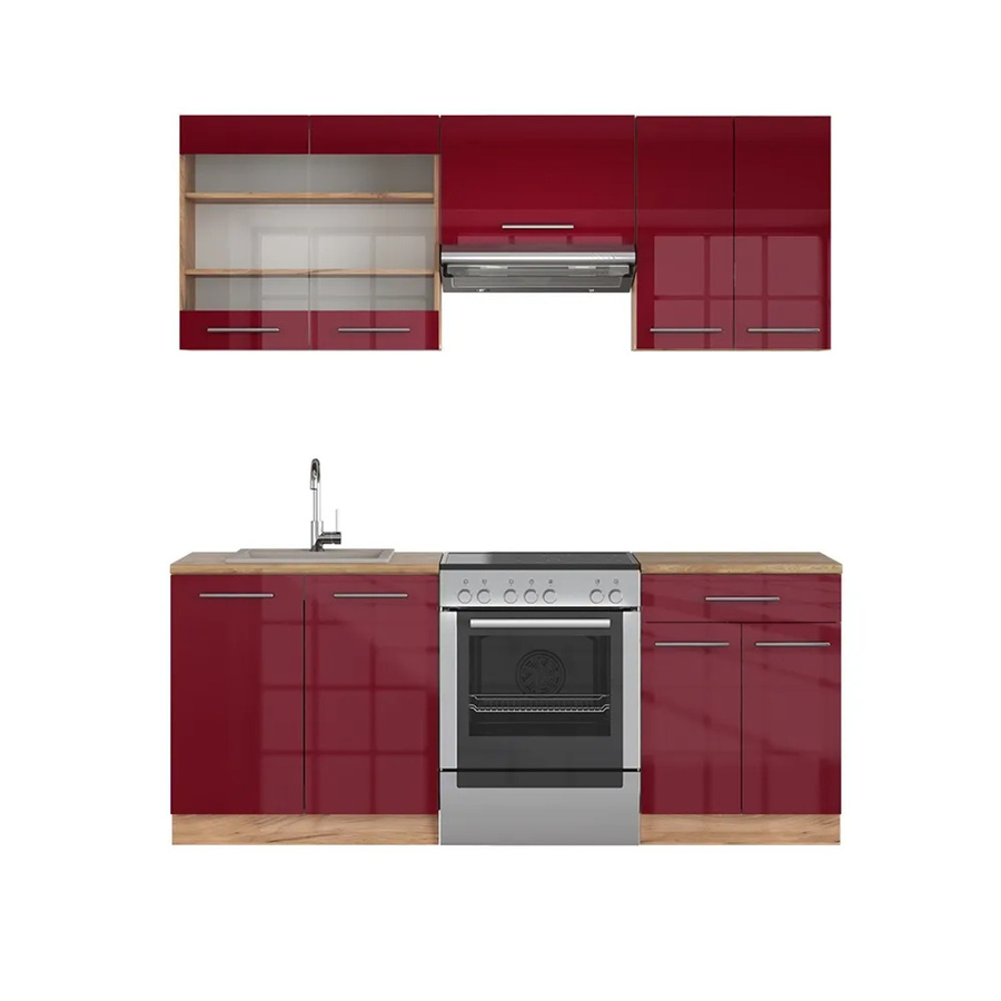 Vicco Fame-Line Küchenzeile Bordeaux Hochglanz und Goldkraft Eiche, Breite: 200 cm, Tiefe: 60 cm, Höhe: 82 cm - Bild 2