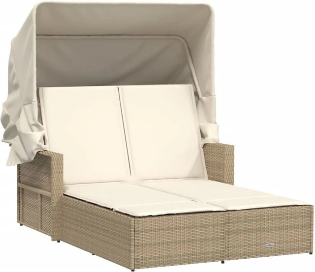vidaXL Doppel-Sonnenliege aus Poly Rattan mit Sonnendach und Auflagen in Beige/Cremeweiß - Bild 1