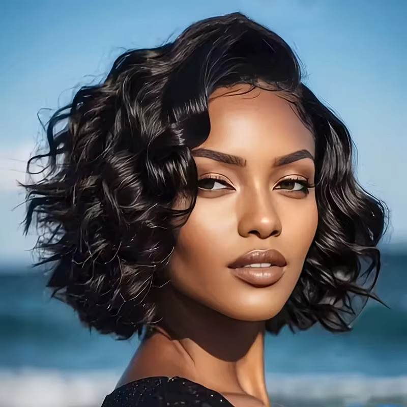OYM HAIR Lace-Front-Bob-Pixie-Perücke aus Echthaar, lockig, Damen - Bild 6