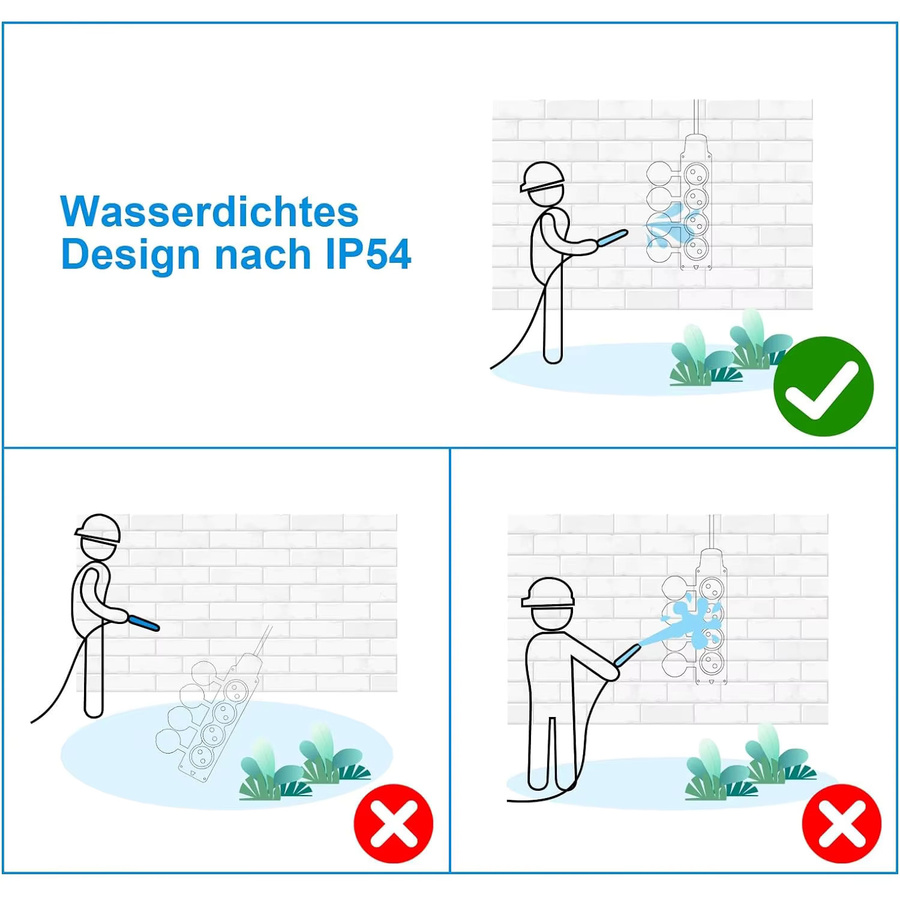 CILIA 3/4-Wege Outdoor Steckdose mit Regenschutzabdeckung, wasserdichte kabellose Erweiterungssteckdose IP54, 16A 3500W, Schwarz - Bild 6