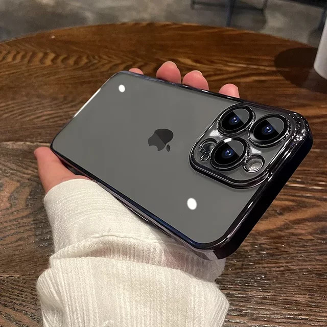 EIENACOCO Transparente Silikonhülle mit Linsenschutz für iPhone 12 bis iPhone 17 Air Pro Max Plus, Schwarz - Bild 1