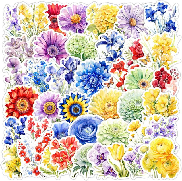 50 Stück wasserfeste Gänseblümchen-Graffiti-Aufkleber in Multicolour von BulingBulingStickers Store zur Dekoration von Wasserbechern und Computern - Bild 1