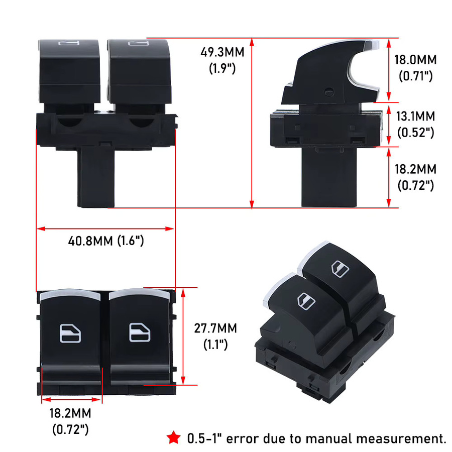 PQY Fensterheberschalter Knopf in Schwarz für VW EOS, Golf MK5, MK6 GTI, Scirocco, Tiguan und Polo 5 - Bild 5