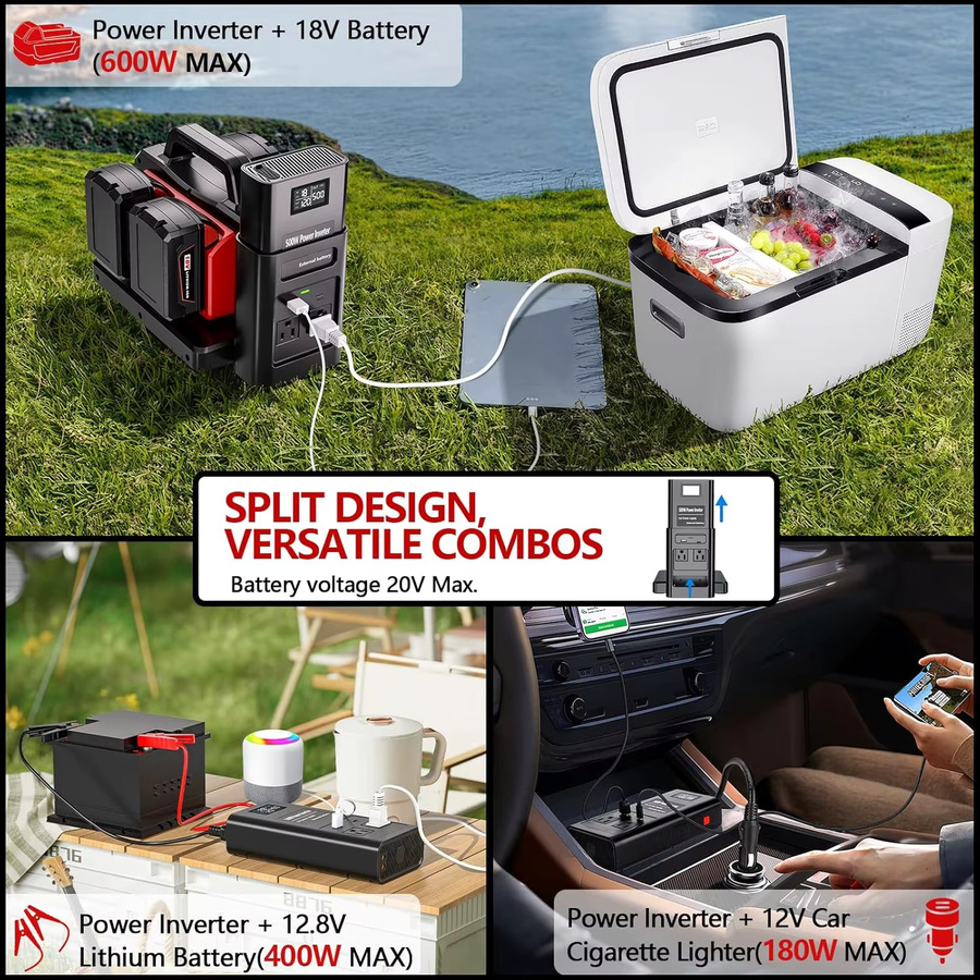 Milwaukee Stromwandler für 18V Akkus mit AC 120V/220V, USB Typ-C und DC Zigarettenanzünder in Schwarz - Bild 6