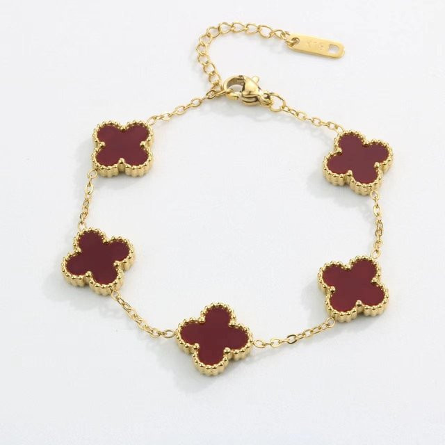 Armband Kleeblatt, Titan, Gold, dunkelrot, Damen - Bild 1