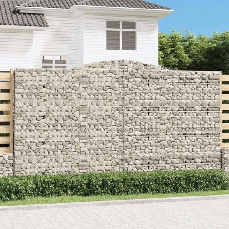 Vidaxl Gabionen mit Hochbogen aus verzinktem Eisen, 10 Stück, Farbe: Silber/Grau, B: 400 cm, T: 30 cm, H: 220/240 cm - Bild 1
