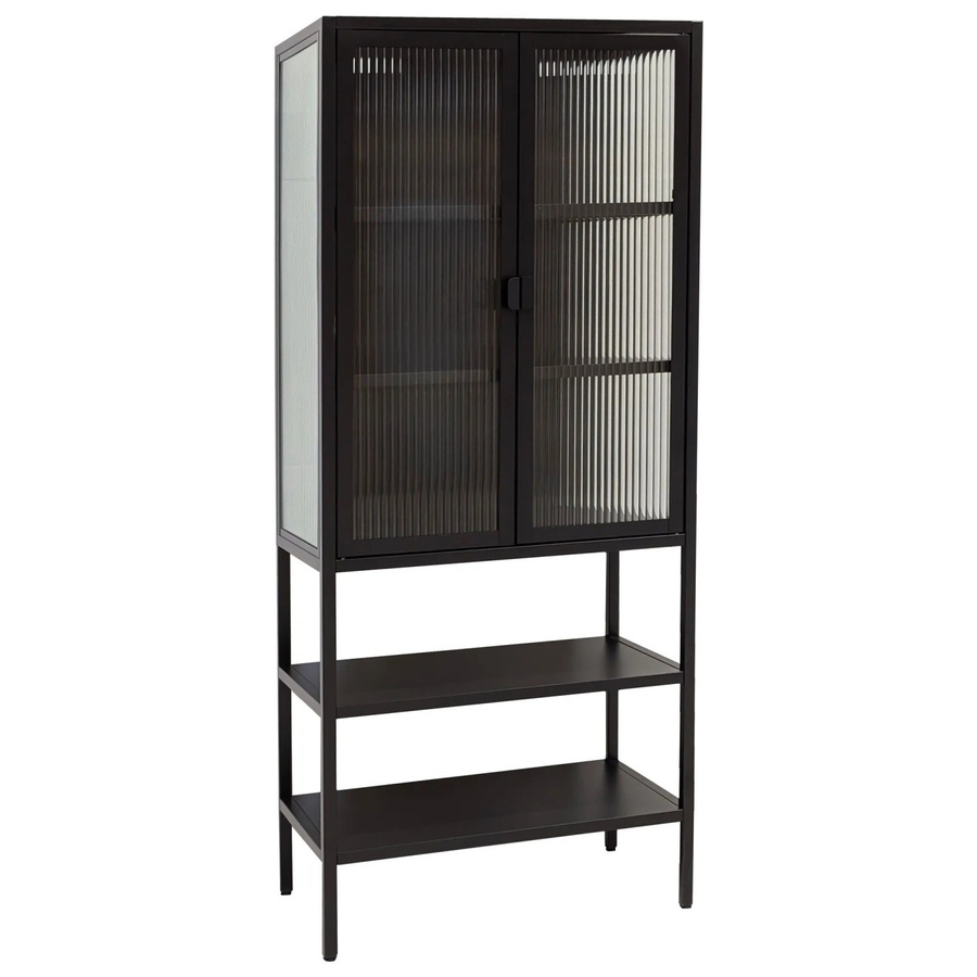 Osoltus Vitrine Schrank Cube im Industrial Design mit Riffelglas und Stahl, Schwarz, H: 146 cm, B: 60 cm, T: 35 cm - Bild 2