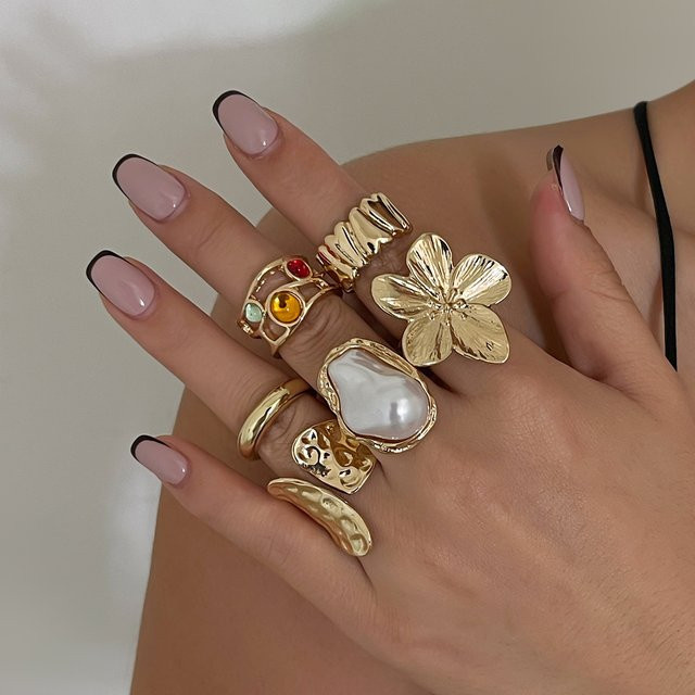 Ingemark Perlenring, Blumen-Design, Gold, Damen - Bild 1