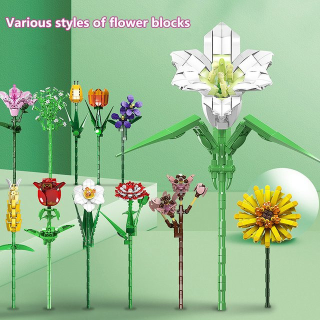 wishiot Kreative Bouquet Bausteine Narzisse Rose Kamelie, Blumen Modell, ab 8 Jahren - Bild 1