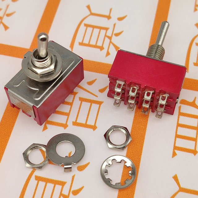 JETTING Mini-Kippschalter MTS-402, 12-Pin, 2/3 Positionen EIN-EIN, DPDT, Rot, 5A/125V-2A/250V AC - Bild 1