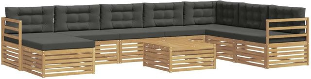 vidaXL 9-tlg. Outdoor-Sofagarnitur aus Akazienholz mit Polsterkissen in Weiß und Anthrazit - Bild 1