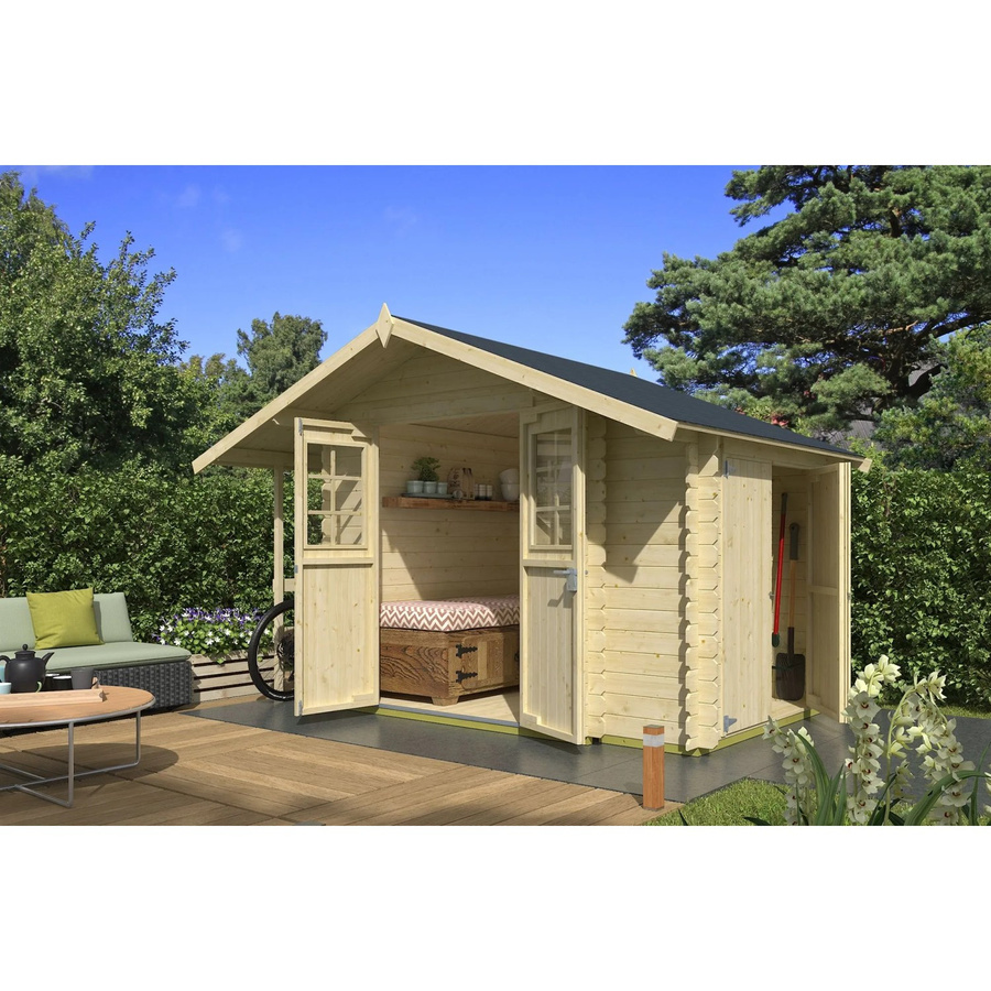 Lasita Blockbohlenhaus Vilano Maja Gartenhaus mit Satteldach, naturbelassen, braun, B/H/T: 352,5 x 228 x 240 cm - Bild 2