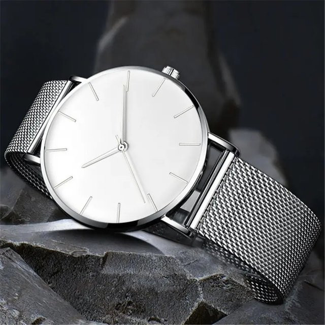 TVK Armbanduhr Quarz, Edelstahl, Milanaise, Weiß, Herren - Bild 1