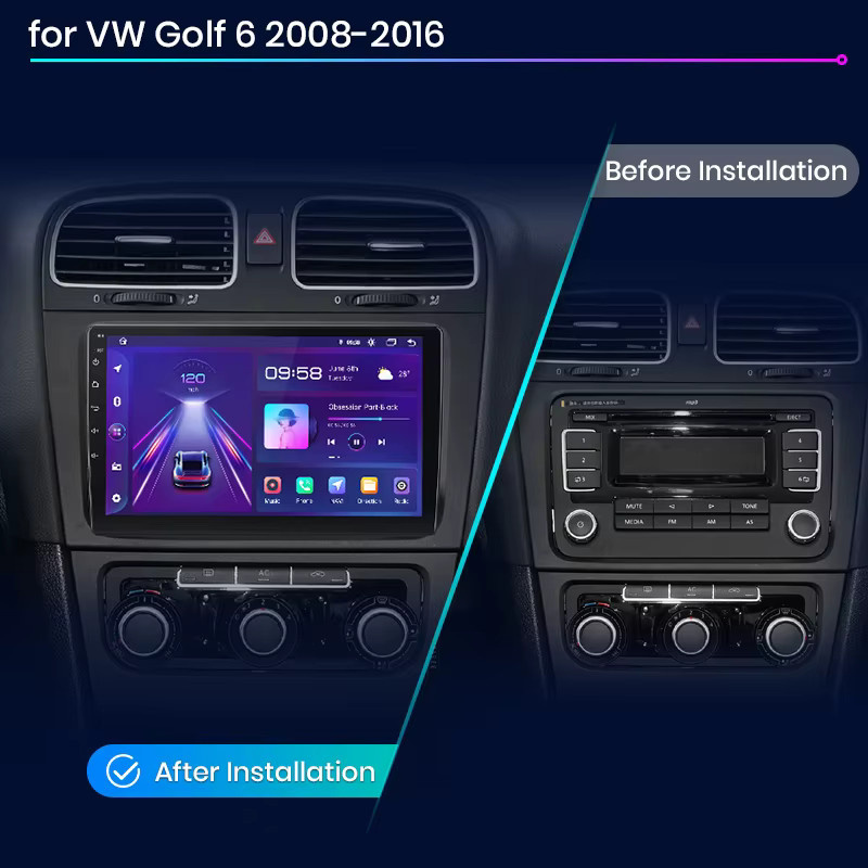 Junsun Android 13 Autoradio für VW Golf 6 (2008-2016) mit 9 Zoll Display, 4GB RAM, 64GB Speicher, GPS, Carplay, Bluetooth, DSP und Rückfahrkamera Unterstützung in Schwarz - Bild 2