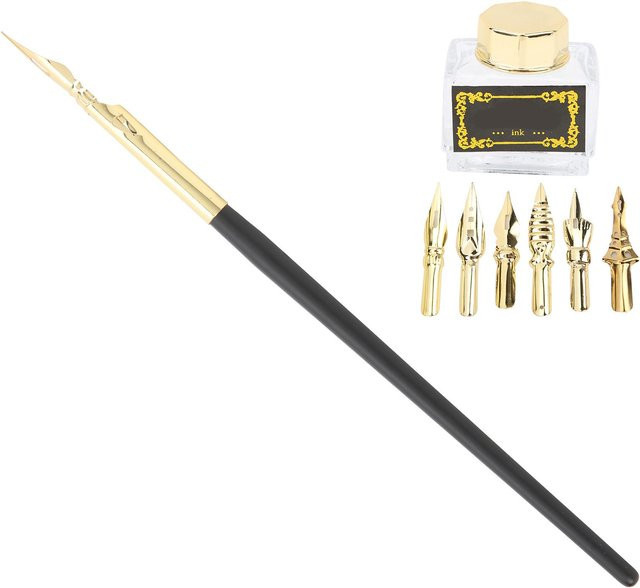 Igeteck Kalligraphie Stift Set Retro Blumen Design in Beige mit Tauchfeder und Metallkomponenten - Bild 1