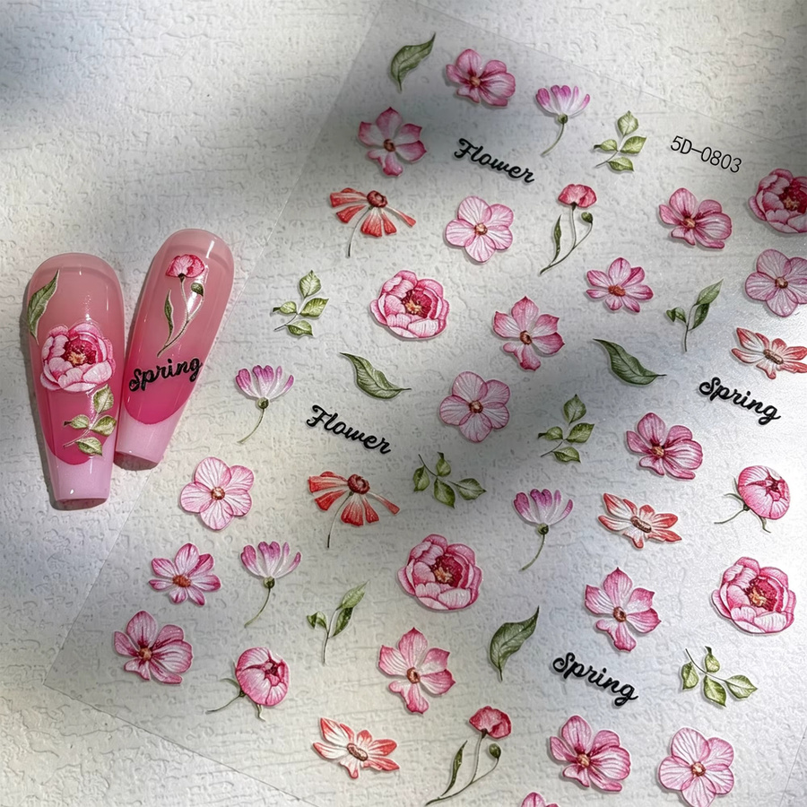 HotPress Nagelaufkleber, Rosa-Rote Rosen-Blumen, 5D Geprägt - Bild 2