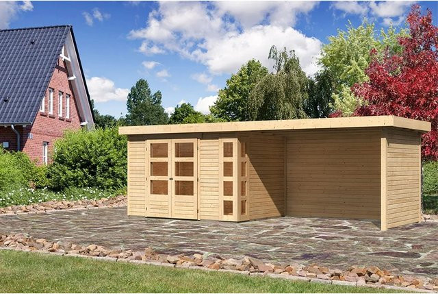 Karibu Holz-Gartenhaus Sölve in Natur mit Flachdach und modernem Design, B: 298 cm, T: 213 cm, H: 211 cm - Bild 1
