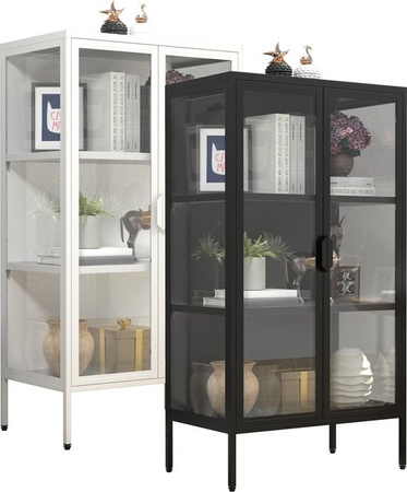 VCM Glasvitrine Floka M Standvitrine aus Glas und Stahl in Schwarz, H x B x T: 110 x 60 x 35 cm