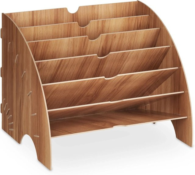 Relaxdays Dokumentenablage aus MDF in Dunkelbraun mit 6 Fächern für A4, B/T/H: 27 x 34 x 27 cm - Bild 1