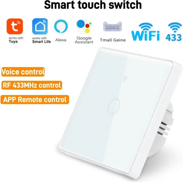 Tuya WLAN Smart-Schalter mit Touchscreen aus Glas in Weiß für Smart Home und Büroautomatisierung, kompatibel mit Amazon Alexa - Bild 1