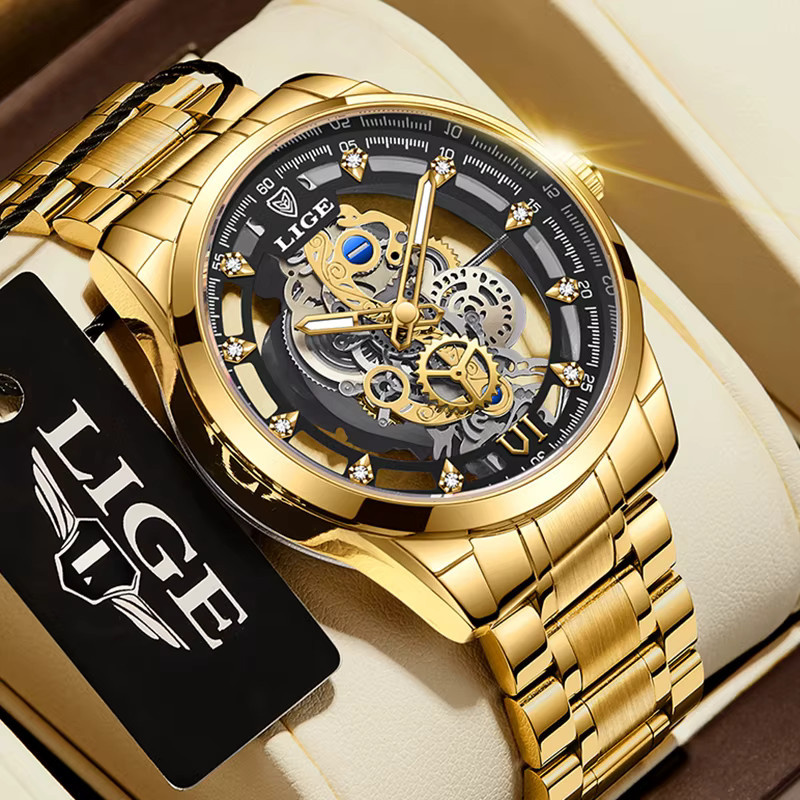 LIGE Armbanduhr, Quarz, Edelstahl, Gold, Herren - Bild 6